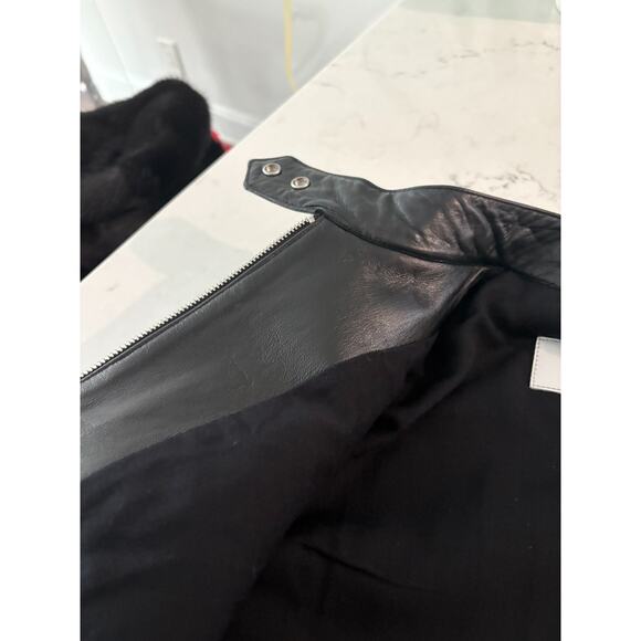 Handmade Black & White Shearling Moto Jacket Patent Leather Contrast, Cropped - Picture 15 of 16